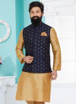 Banarasi Dhupion Navy Blue Wedding Wear Banarasi Work Modi Jacket Kurta Pajama